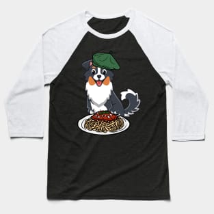 Cute Collie Dog is eating spaghetti Baseball T-Shirt